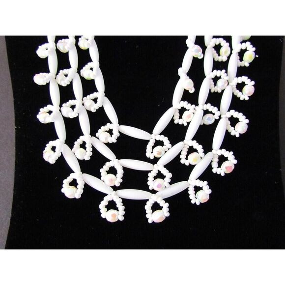 Vintage Layered Necklace Milk Glass Multi Beaded Loop - Picture 7 of 16